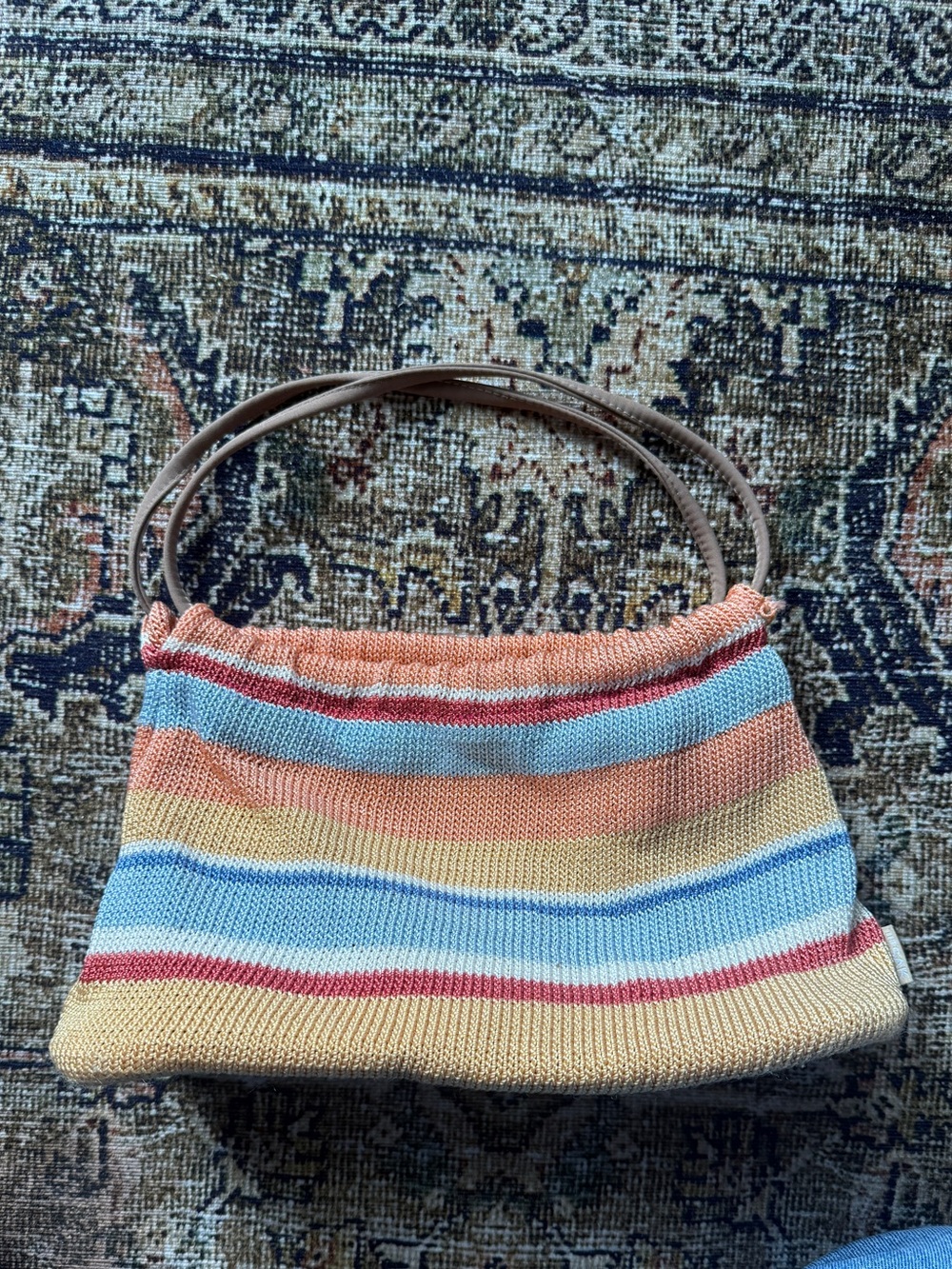 Striped Knit Shoulder Bag - Pastel Boho Crochet Handbag The Sak